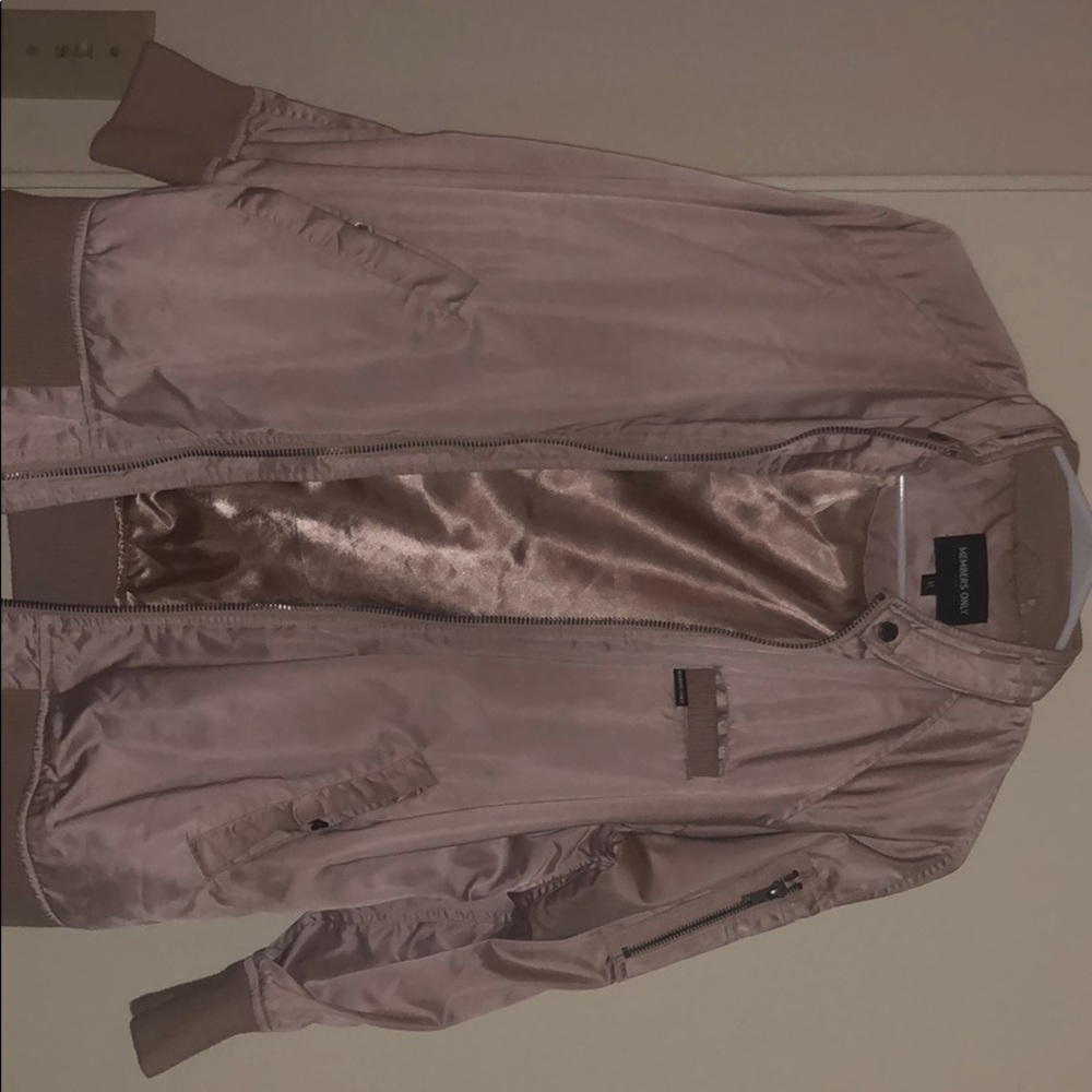 Member’s only blush pink bomber jacket